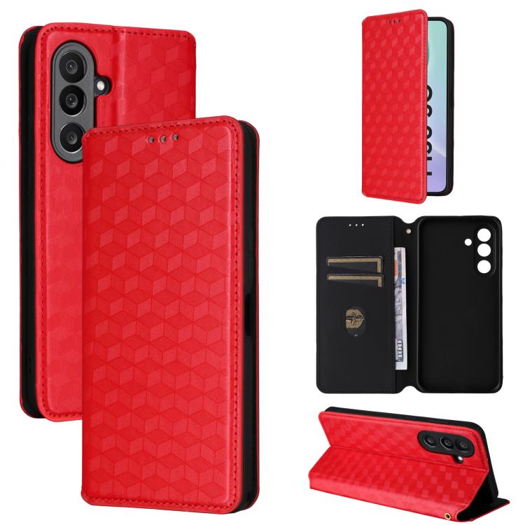 Funda de cuero con tapa y textura de cuadrícula cúbica para Samsung Galaxy M56 5G (roja)