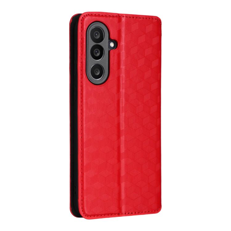 Funda de cuero con tapa y textura de cuadrícula cúbica para Samsung Galaxy M56 5G (roja)