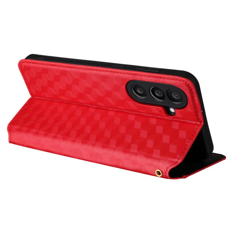 Funda de cuero con tapa y textura de cuadrícula cúbica para Samsung Galaxy M56 5G (roja)