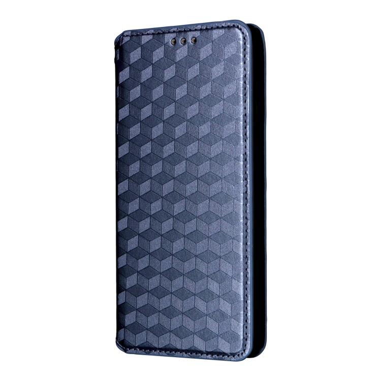 Funda de cuero con tapa y textura de cuadrícula cúbica para Samsung Galaxy M56 5G (azul)