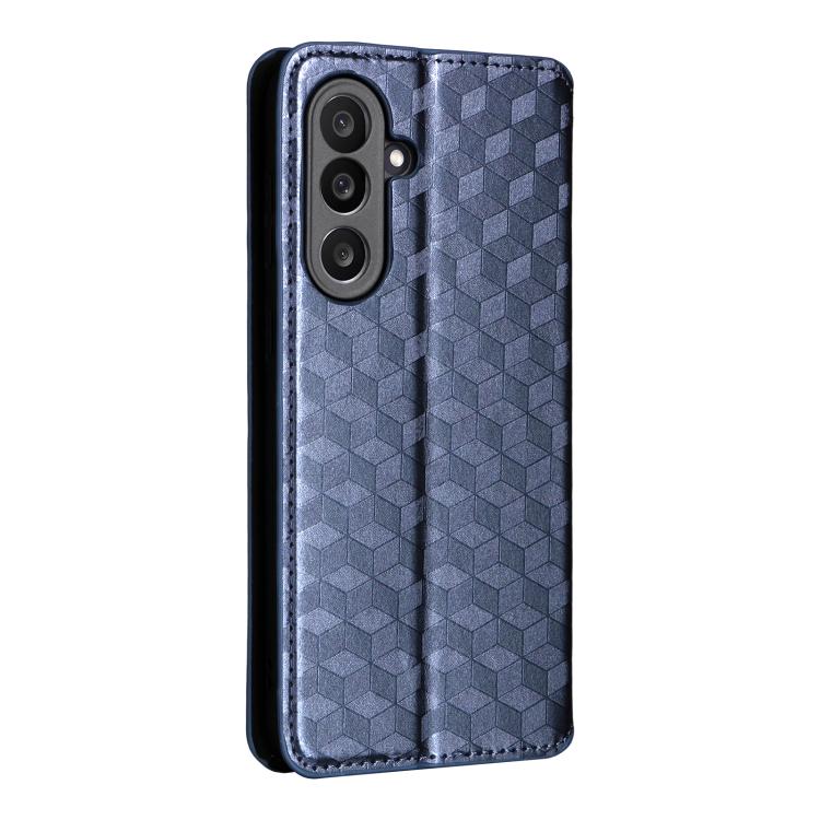 Funda de cuero con tapa y textura de cuadrícula cúbica para Samsung Galaxy M56 5G (azul)