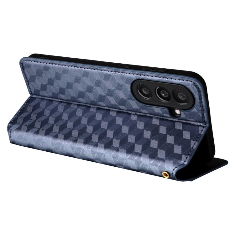 Funda de cuero con tapa y textura de cuadrícula cúbica para Samsung Galaxy M56 5G (azul)