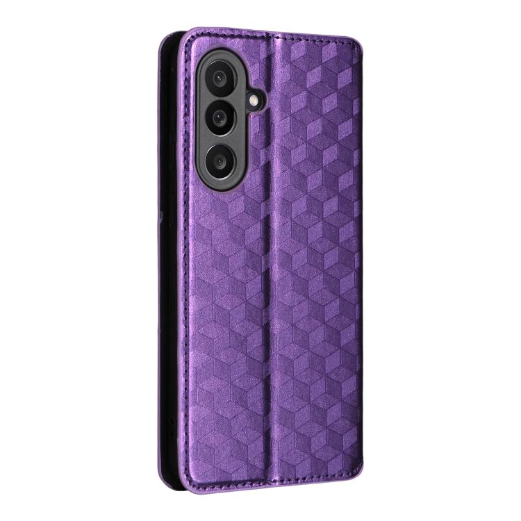 Funda de cuero con tapa y textura de cuadrícula cúbica para Samsung Galaxy M56 5G (morado)