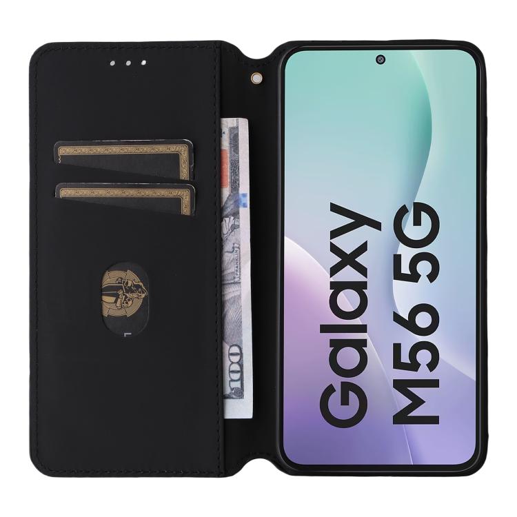 Funda de cuero con tapa y textura de cuadrícula cúbica para Samsung Galaxy M56 5G (morado)