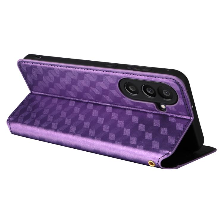 Funda de cuero con tapa y textura de cuadrícula cúbica para Samsung Galaxy M56 5G (morado)