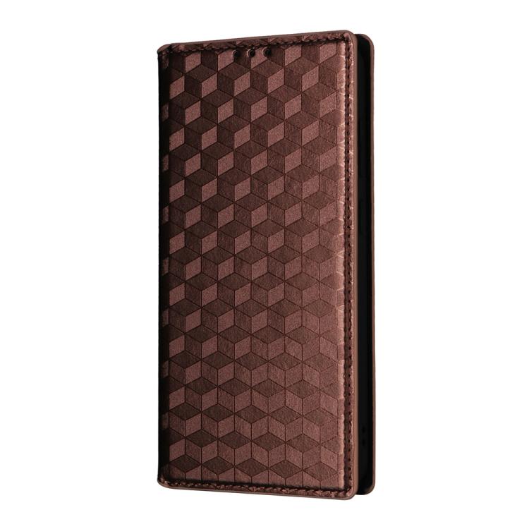 Funda de cuero con tapa y textura de cuadrícula cúbica para Samsung Galaxy S25 FE 5G (marrón)