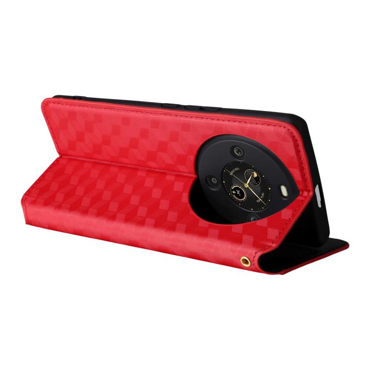 Funda de cuero con tapa y textura de cuadrícula cúbica para Fossibot S3 Pro (roja)