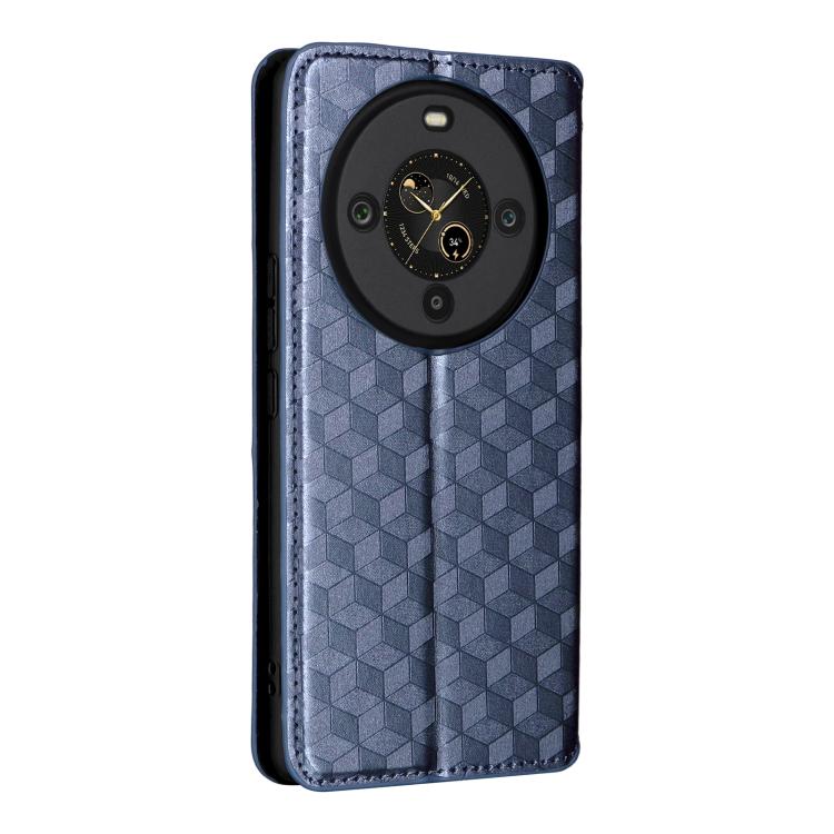 Funda de cuero con tapa y textura de cuadrícula cúbica para Fossibot S3 Pro (azul)