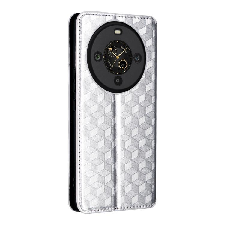 Funda de cuero con tapa y textura de cuadrícula cúbica para Fossibot S3 Pro (plateada)