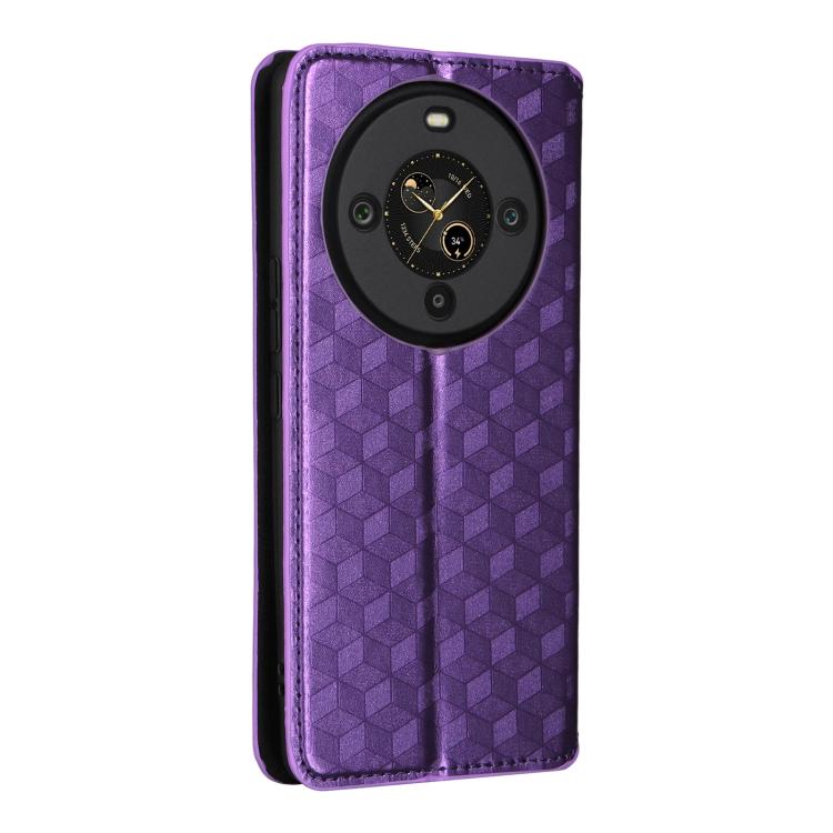 Funda de cuero con tapa y textura de cuadrícula cúbica para Fossibot S3 Pro (morada)