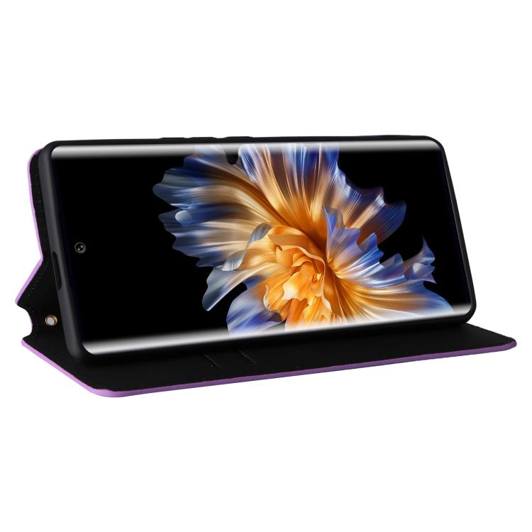 Funda de cuero con tapa y textura de cuadrícula cúbica para Fossibot S3 Pro (morada)