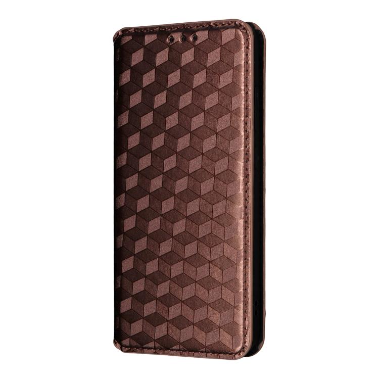 Funda de cuero con tapa y textura de cuadrícula cúbica para Fossibot S3 Pro (marrón)