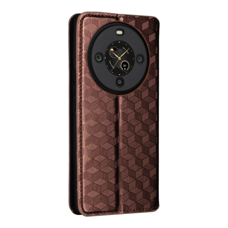 Funda de cuero con tapa y textura de cuadrícula cúbica para Fossibot S3 Pro (marrón)
