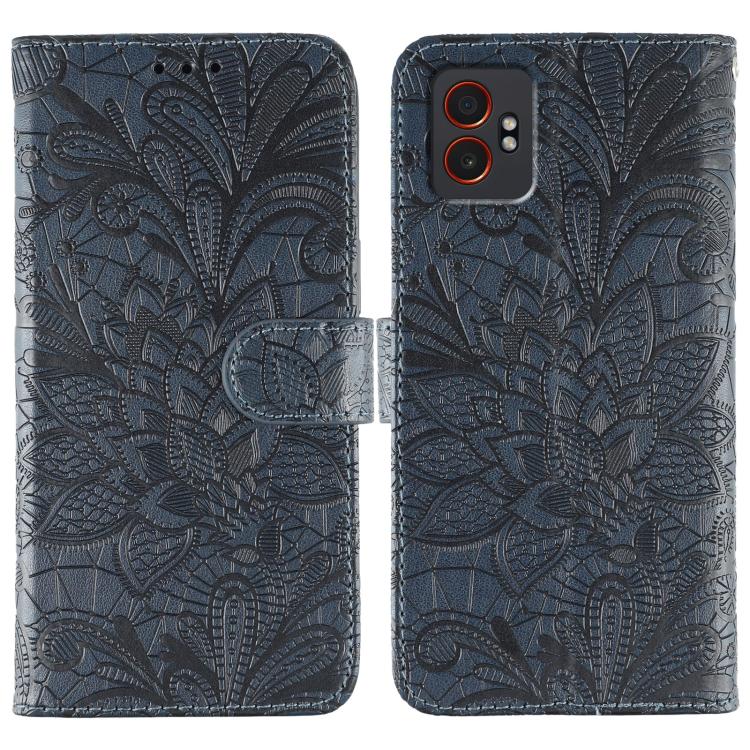 Funda de cuero con tapa y estampado floral para Samsung Galaxy XCover7 Pro (azul oscuro)