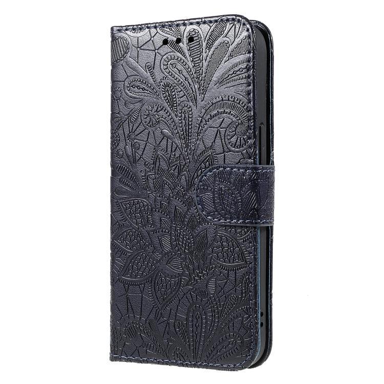 Funda de cuero con tapa y estampado floral para Samsung Galaxy XCover7 Pro (azul oscuro)