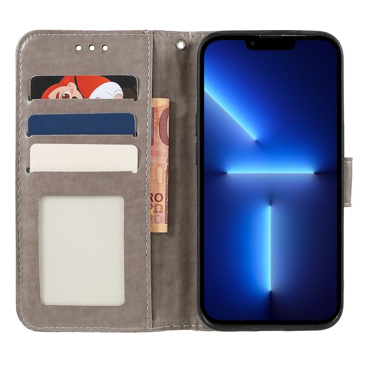 Funda de cuero con tapa y estampado floral para Redmi A5 4G (173,3 mm) (gris)