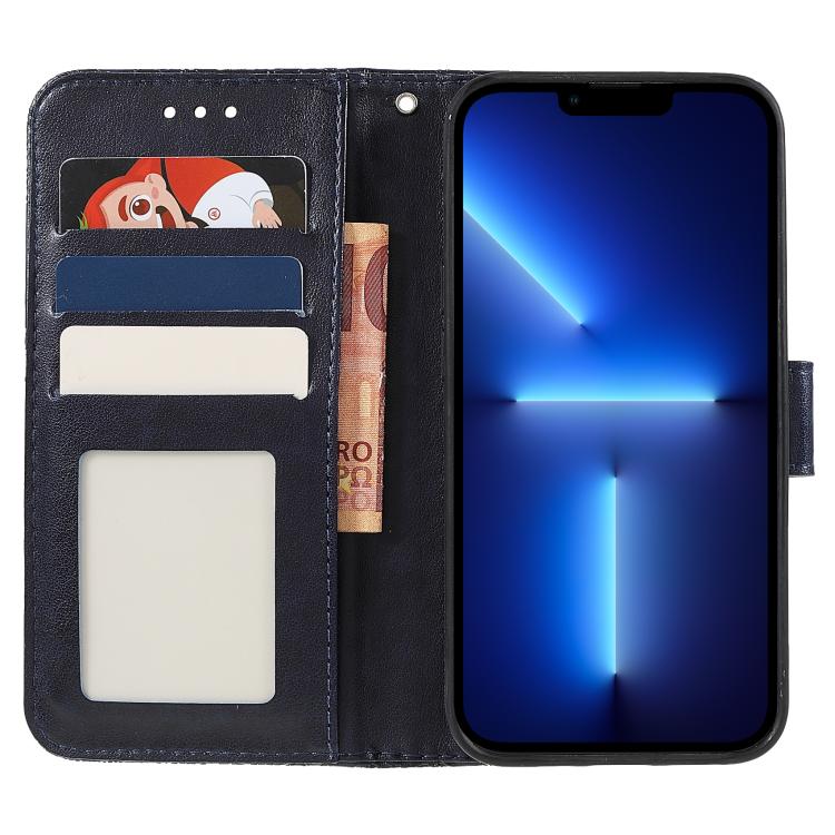 Funda de cuero con tapa y estampado floral para Redmi A5 4G (173,3 mm) (azul oscuro)