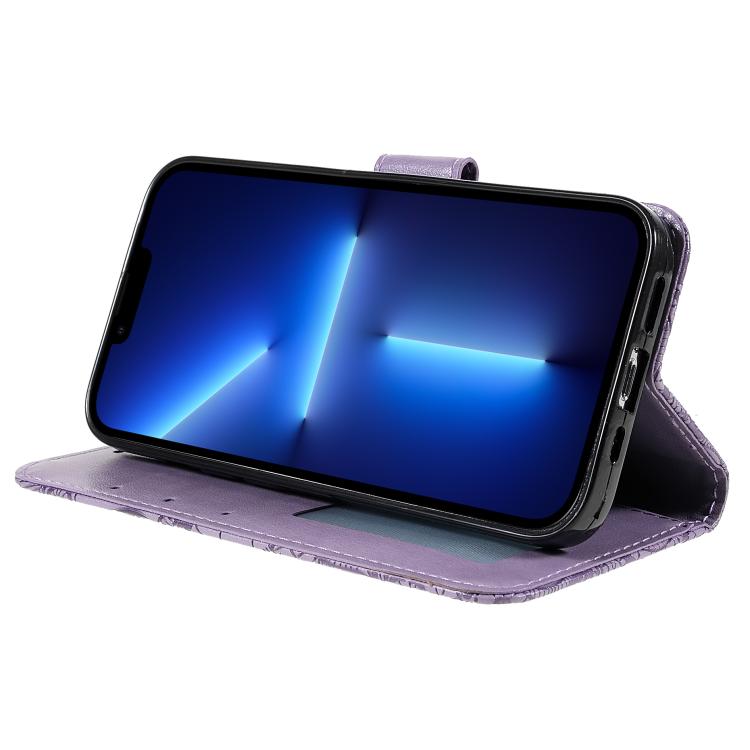 Funda de cuero con tapa y estampado floral para Redmi A5 4G (171,7 mm) / Poco C71 4G (morado)