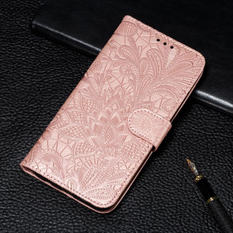 Funda de cuero con tapa y estampado floral para Redmi A5 4G (171,7 mm) / Poco C71 4G (oro rosa)