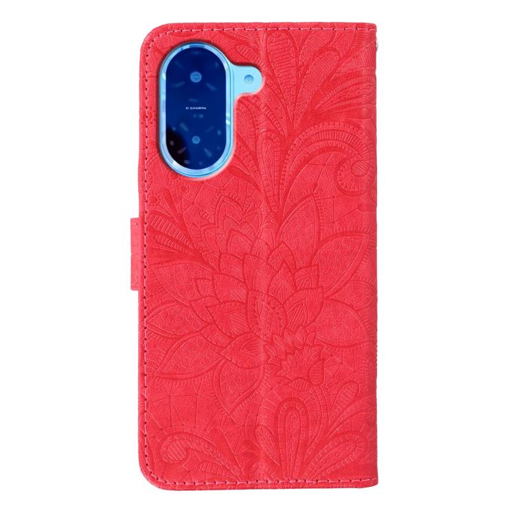 Funda de cuero con tapa y estampado floral para Redmi A5 4G (171,7 mm) / Poco C71 4G (rojo)