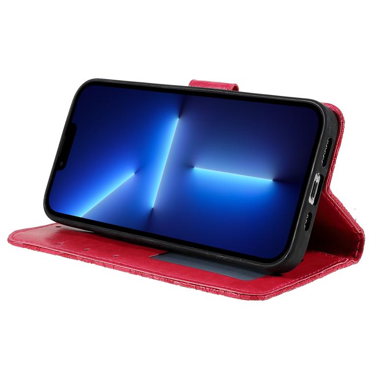 Funda de cuero con tapa y estampado floral para Redmi A5 4G (171,7 mm) / Poco C71 4G (rojo)
