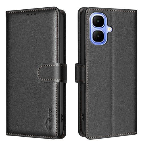 Funda de cuero antirrobo RFID con textura Litchi para Infinix Smart 10 4G (negra)