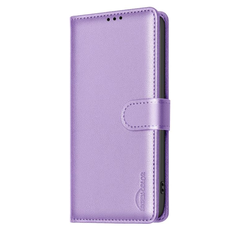 Funda de cuero antirrobo RFID con textura Litchi para Infinix Smart 10 4G (morado)