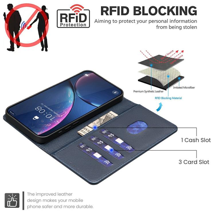 Funda de cuero antirrobo RFID con textura Litchi para Infinix Smart 10 4G (azul)