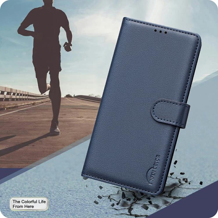 Funda de cuero antirrobo RFID con textura Litchi para Infinix Smart 10 4G (azul)