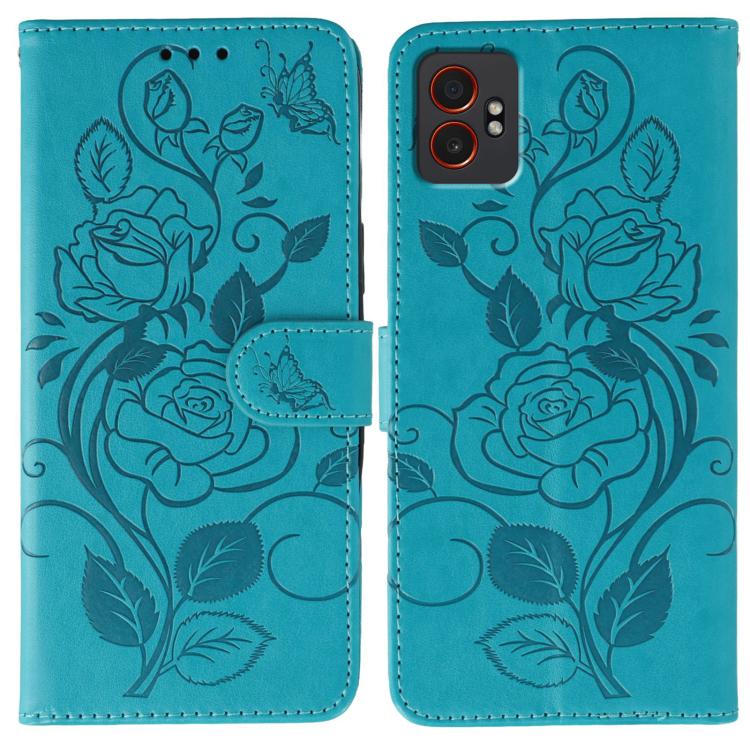 Funda de cuero con relieve de mariposa rosa para Samsung Galaxy XCover7 Pro (azul)
