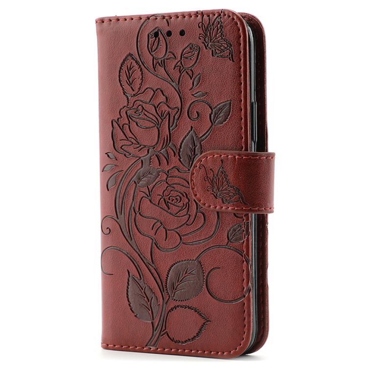 Funda de cuero con relieve de mariposa rosa para Samsung Galaxy XCover7 Pro (marrón)