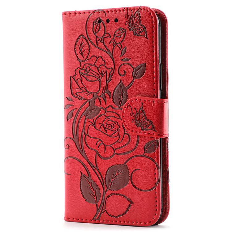 Funda de piel con estampado de mariposas rosas para Samsung Galaxy XCover7 Pro (roja)