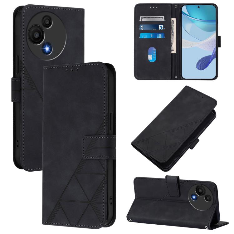 Funda de cuero con tapa y relieve 3D para TCL 605/60 SE (negra)