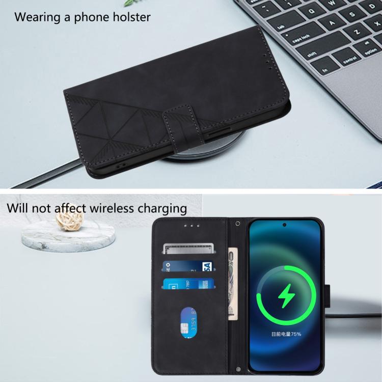 Funda de cuero con tapa y relieve 3D para TCL 605/60 SE (negra)
