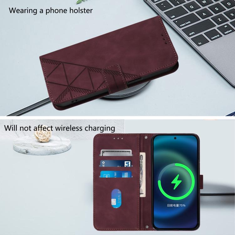 Funda de cuero con relieve 3D para TCL 605/60 SE (rojo vino)