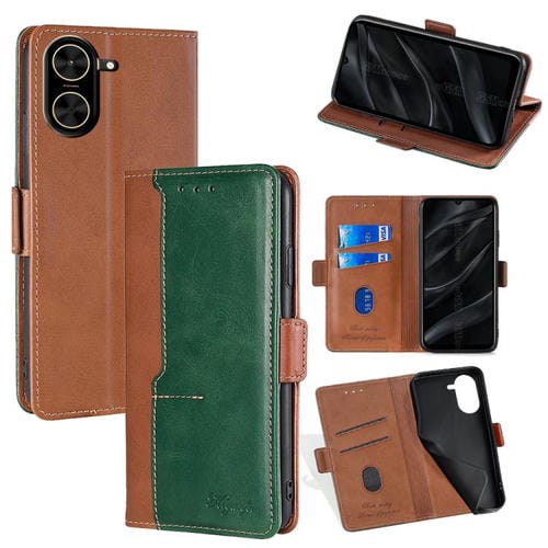 Funda de cuero con hebilla lateral en color de contraste para Redmi A5 4G (171,7 mm) (marrón claro y verde)