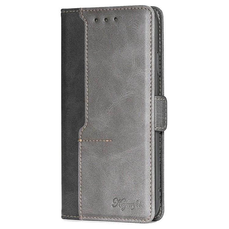 Funda de cuero con hebilla lateral en color de contraste para Redmi Note 14S 4G (negro y gris)
