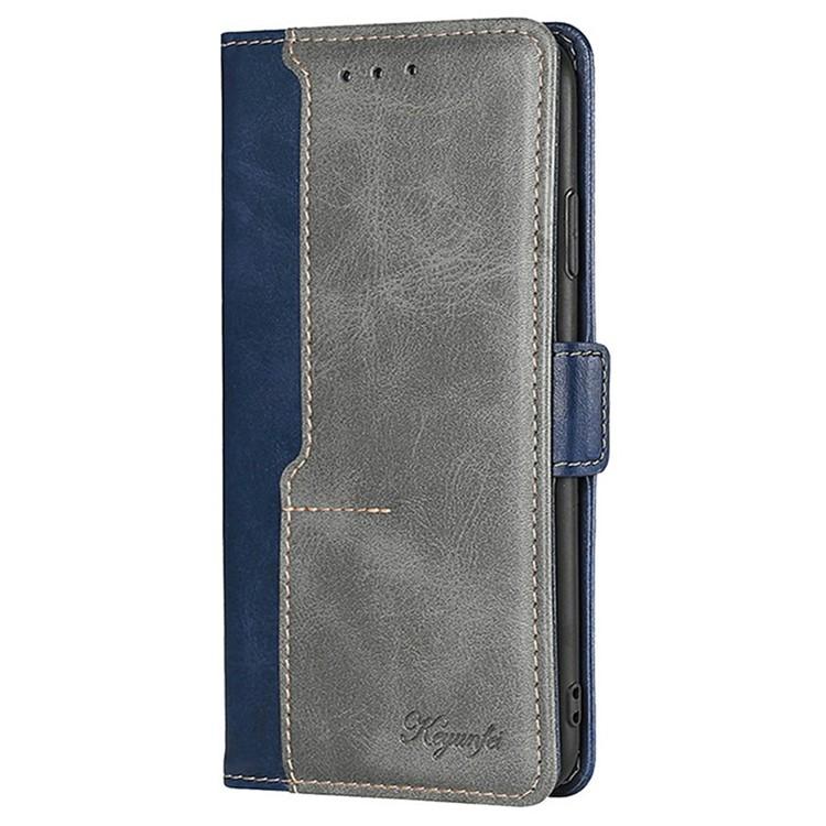 Funda de cuero con hebilla lateral en color de contraste para Redmi Note 14S 4G (azul y gris)