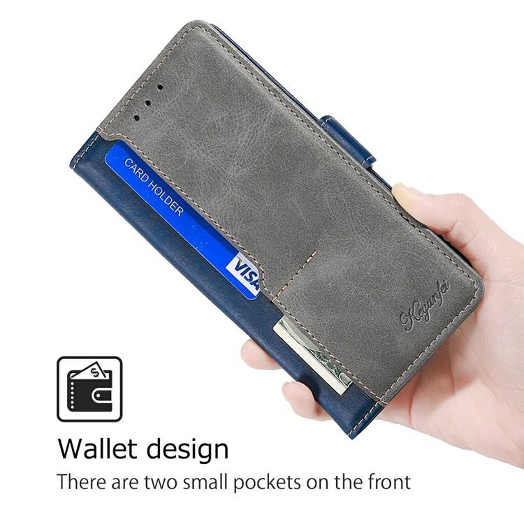 Funda de cuero con hebilla lateral en color de contraste para Redmi Note 14S 4G (azul y gris)