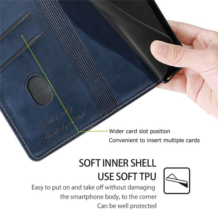 Funda de cuero con hebilla lateral en color de contraste para Redmi Note 14S 4G (azul y gris)