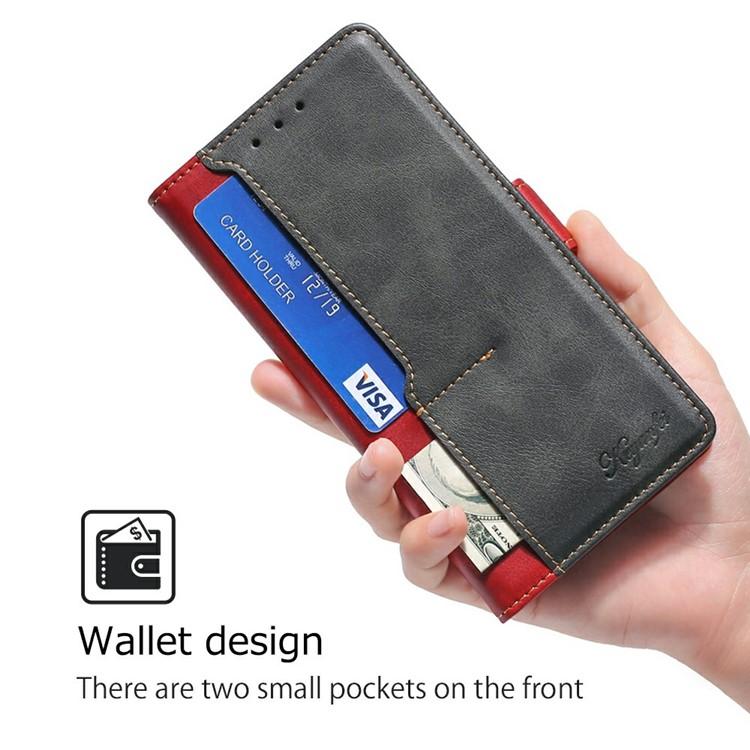 Funda de cuero con hebilla lateral en color de contraste para Redmi Note 14S 4G (rojo y negro)