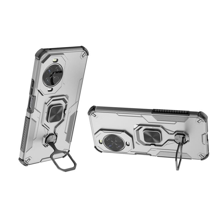 Funda híbrida de TPU y PC con soporte metálico para Huawei Nova 14 (gris)