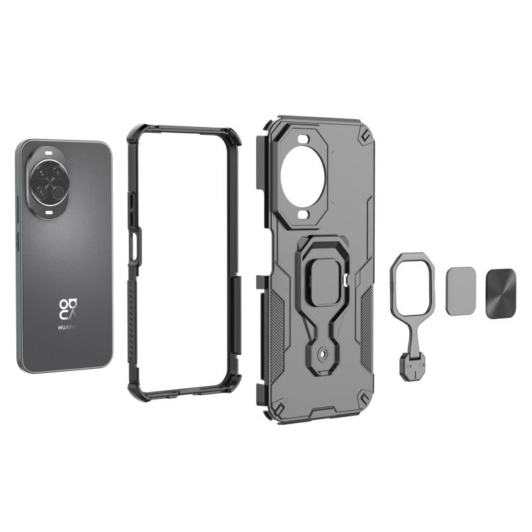 Funda híbrida de TPU y PC con soporte metálico para Huawei Nova 14 (gris)