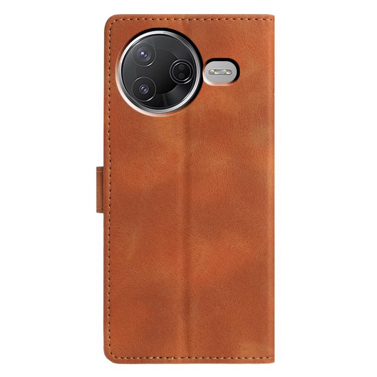Funda de cuero con relieve de triángulos para Xiaomi Poco F7 Pro/F7 Ultra (marrón)
