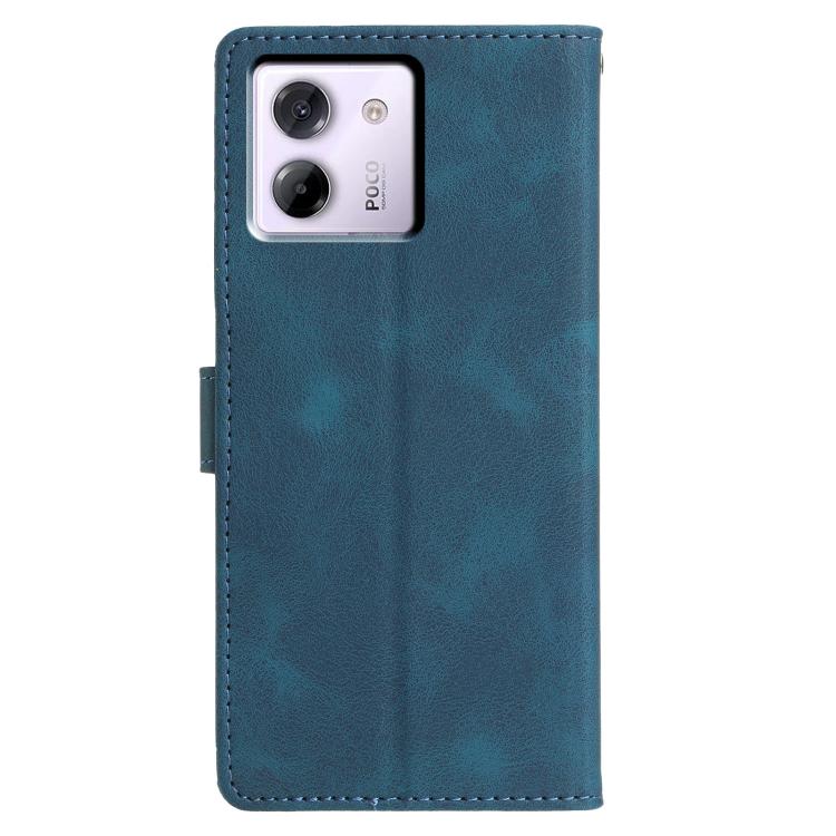 Funda de cuero con relieve de triángulos para Xiaomi Poco M7 Pro 5G (azul)