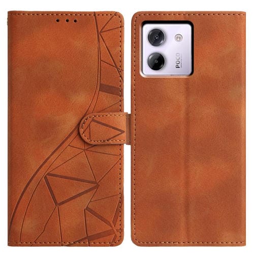 Funda de cuero con relieve de triángulos para Xiaomi Poco M7 Pro 5G (marrón)