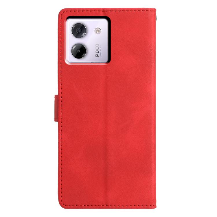 Funda de cuero con relieve de triángulos para Xiaomi Poco M7 Pro 5G (roja)