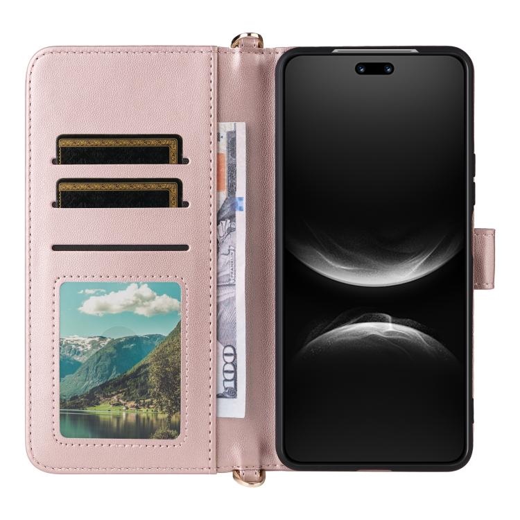 Funda de cuero multifuncional para Huawei Nova 14 5G con 6 ranuras para tarjetas y correa para la muñeca (rosa)
