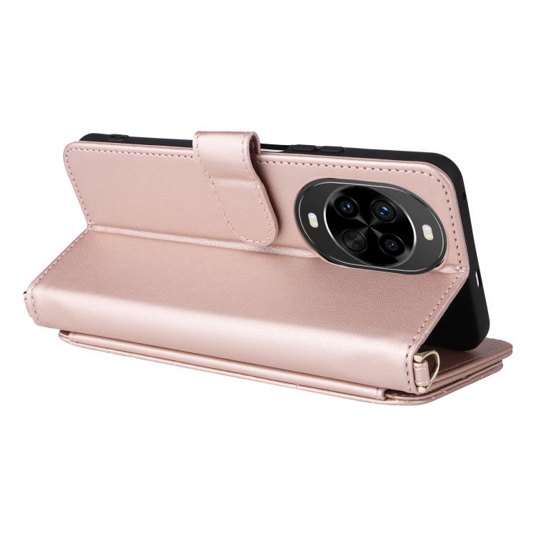 Funda de cuero multifuncional para Huawei Nova 14 5G con 6 ranuras para tarjetas y correa para la muñeca (rosa)