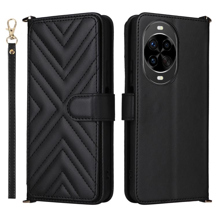 Funda de cuero multifuncional para Huawei Nova 14 5G con 6 ranuras para tarjetas y correa para la muñeca (negra)